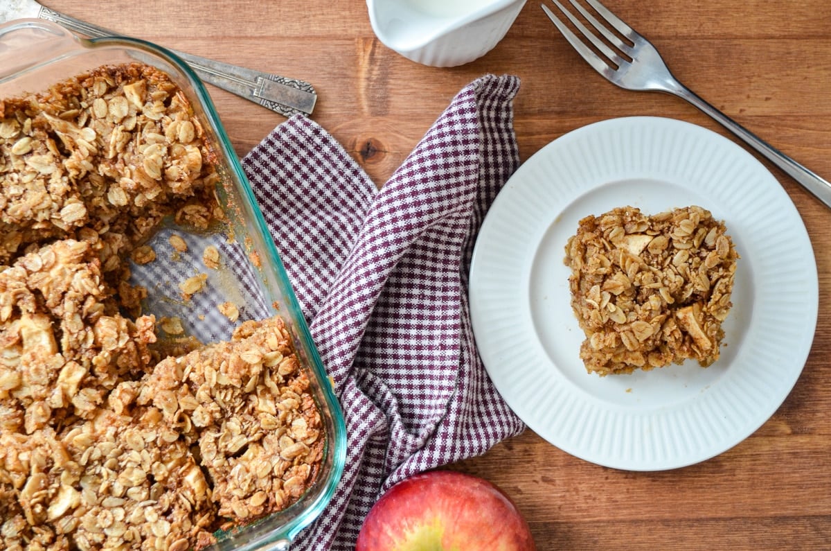 An overhead shot of baked oatmeal.