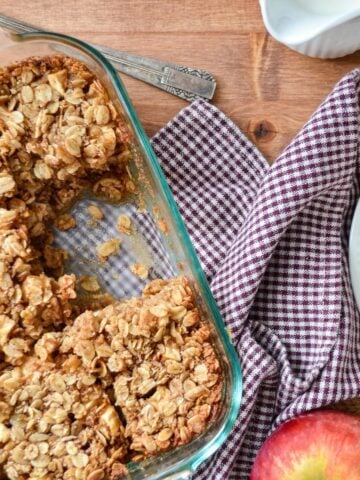 A baking dish full of baked oatmeal.
