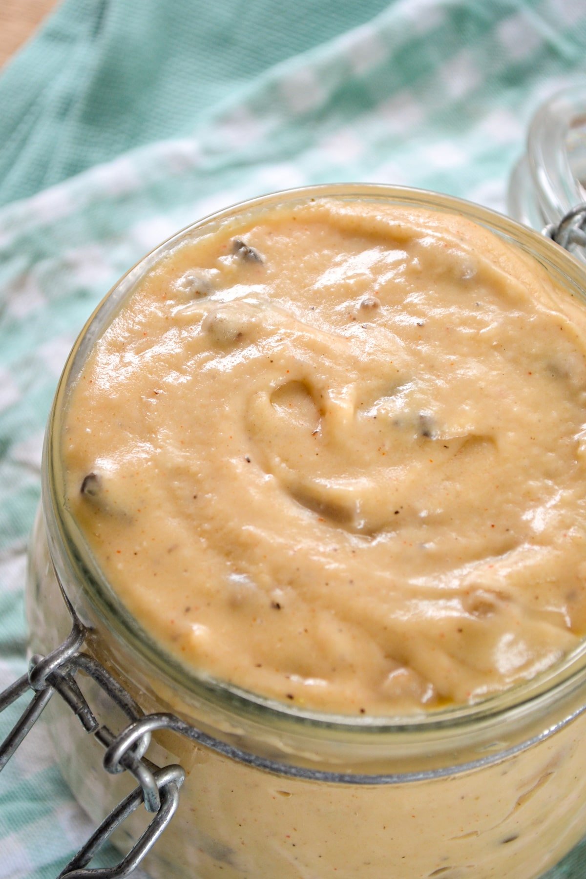 A jar of condensed mushroom soup.