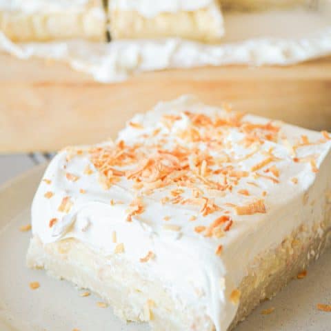 The delicious, creamy taste of Coconut Creme Pie, with the sweet, dense, buttery texture of shortbread. Coconut Cream Shortbread Bars are a MUST TRY recipe!