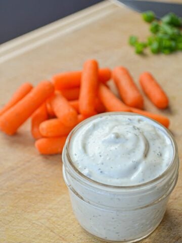 Try this delicious Easy Ranch Dip with some veggies or tossed with a salad. Made from pantry ingredients!