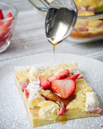Looking for a sourdough discard recipe? Try this TASTY recipe for Strawberry Cream Cheese Sourdough Baked Pancake. You won't regret it!