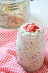 Get your daily dose of probiotics with this make ahead breakfast recipe for Strawberry Kefir Overnight Oats! Refined Sugar and Gluten Free.