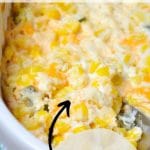 A large casserole dish of corn casserole.