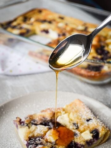 You are just going to LOVE this Blueberry Cream Cheese Sourdough Baked Pancake! This uses up a lot of discard, is full of protein, and totally delicious!