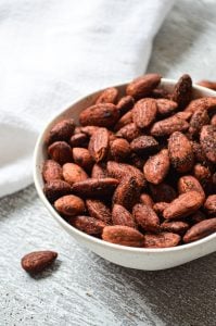 These delicious roasted almonds are the perfect snack! Sugar free, and roasted with butter, Himalayan pink salt, and the perfect combination of seasonings, these simple smoky roasted almonds are full of protein and healthy fats. A little bit of liquid smoke is added for that signature flavor. Great for keeping on hand for when the snackies hit!