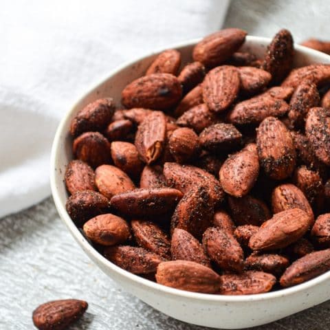 These delicious roasted almonds are the perfect snack! Sugar free, and roasted with butter, Himalayan pink salt, and the perfect combination of seasonings, these simple smoky roasted almonds are full of protein and healthy fats. A little bit of liquid smoke is added for that signature flavor. Great for keeping on hand for when the snackies hit!