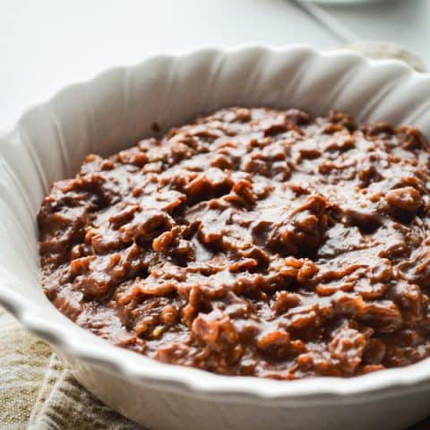 This Chocolate Peanut Butter Oatmeal is naturally sweetened with Maple Syrup and has a healthy dose of natural peanut butter for protein and flavor. This will be your new breakfast obsession!