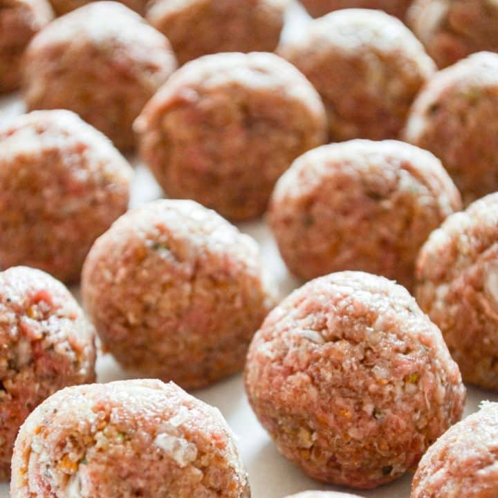 A tray full of meatballs.