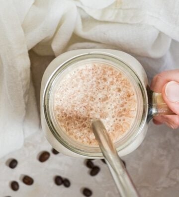 One of the biggest challenge in switching to a whole food diet is the whole coffee debacle! How do you sweeten your morning cup of joe naturally? Enter in this delicious Healthy Honey Sweetened Coffee Frappe. This iced coffee delight will enchant you year round with its sweet, honey flavor and zap of much needed caffeine.