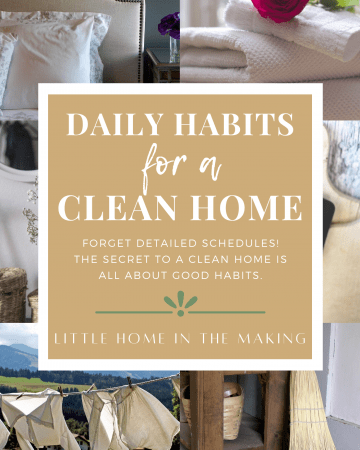 A collage of images that reflect the best daily habits for a clean home.
