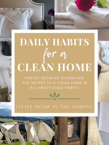 A collage of images that reflect the best daily habits for a clean home.