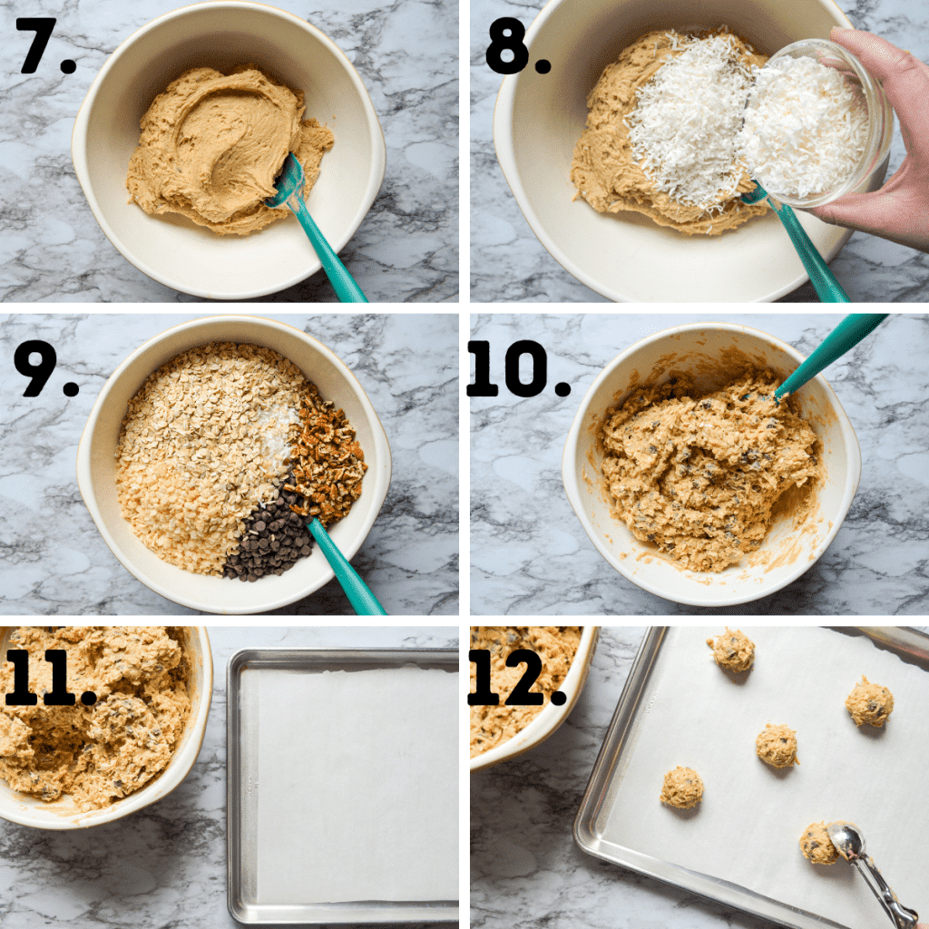 Steps 7-12 in making Buffalo Chip Cookies. See the post and recipe for full text instructions.