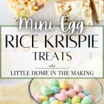The text overlay reads: mini egg rice krispie treats.