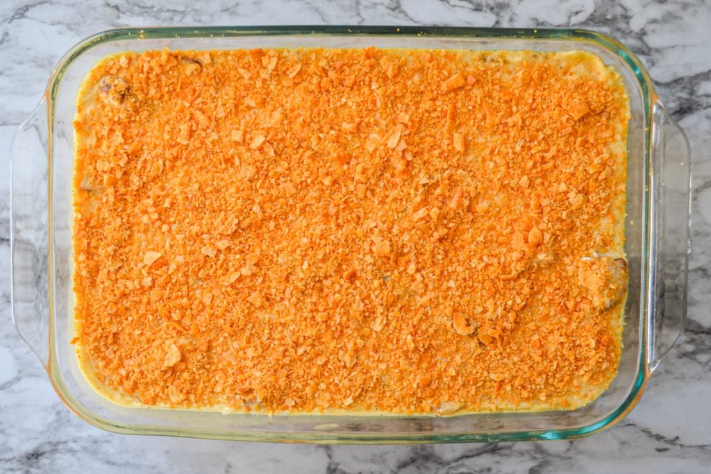 A cracker crumb topped chicken divine casserole.