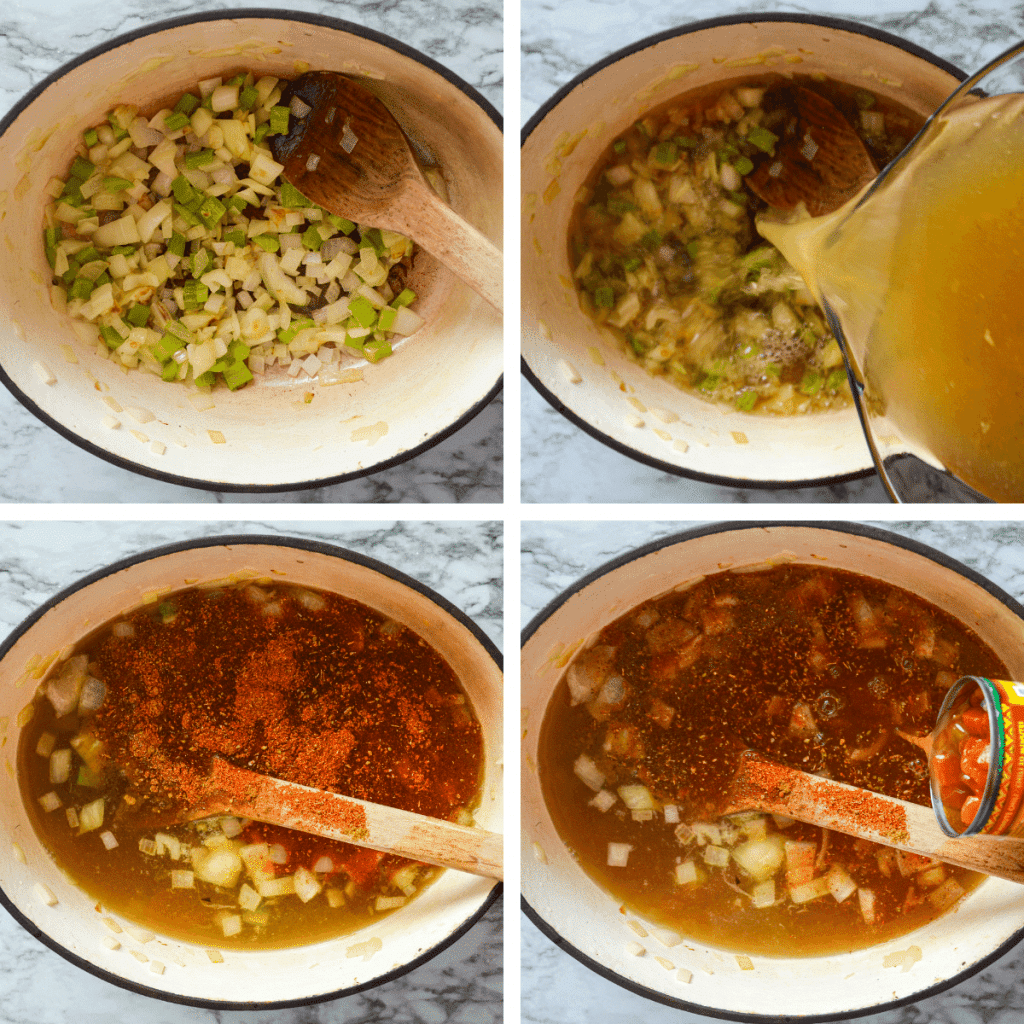 The first four steps to making Mexican chicken soup.