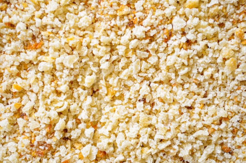 A close up of sourdough breadcrumbs.