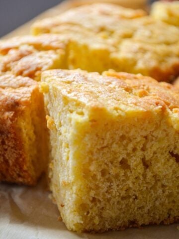 A close up of sourdough discard cornbread.