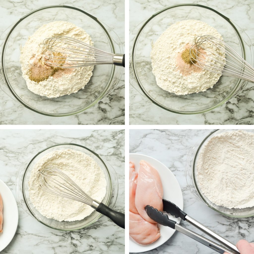 Mixing up the flour coating for browning and baking your chicken breasts. See the recipe for text details.