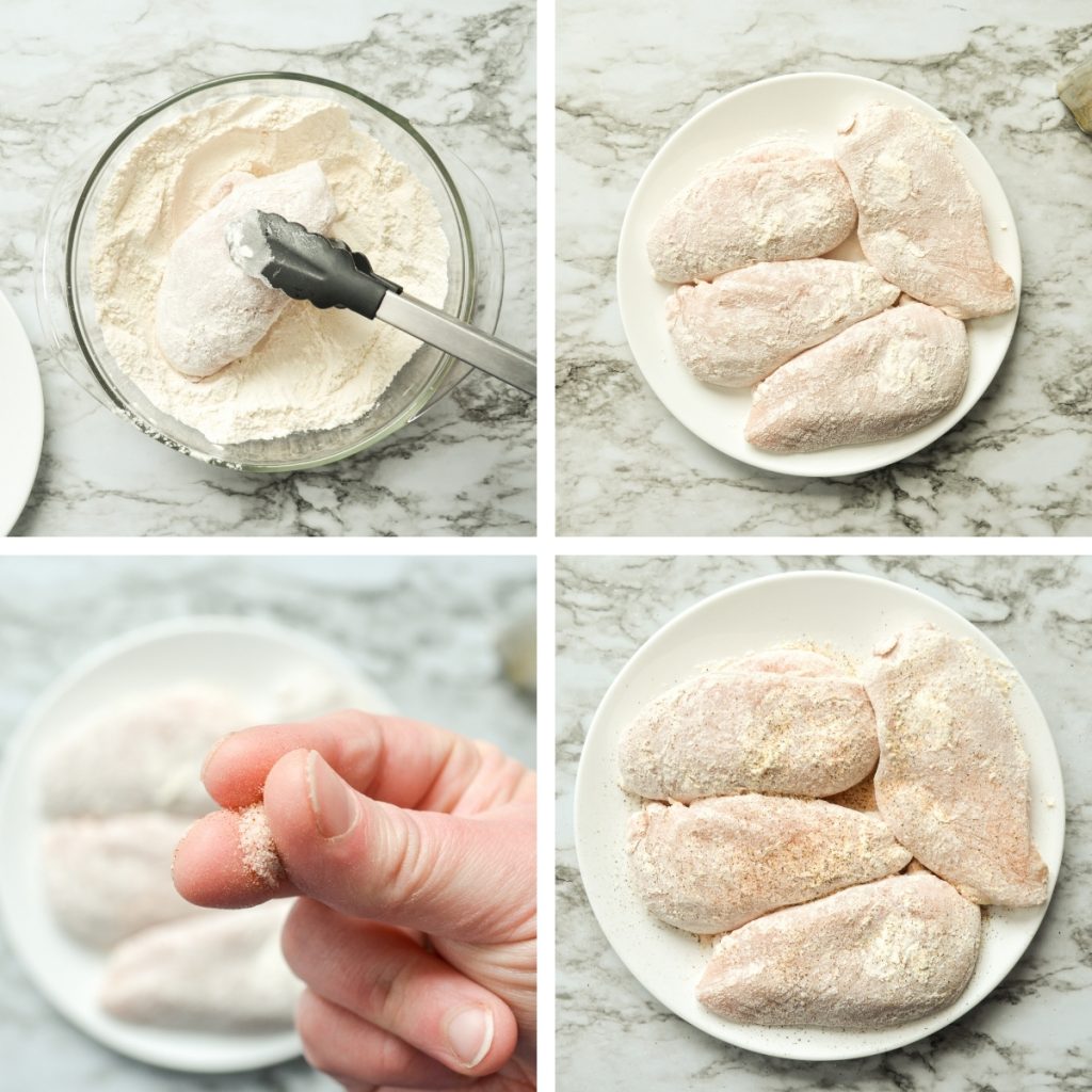 How to season chicken breasts before baking. See text recipe for details.