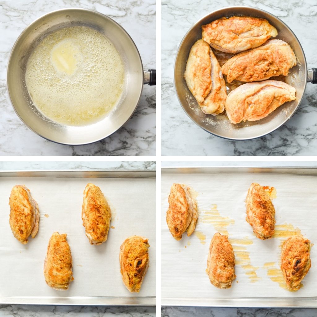 How to saute your breaded chicken in a saucepan, and then bake in the oven. See text recipe for details.