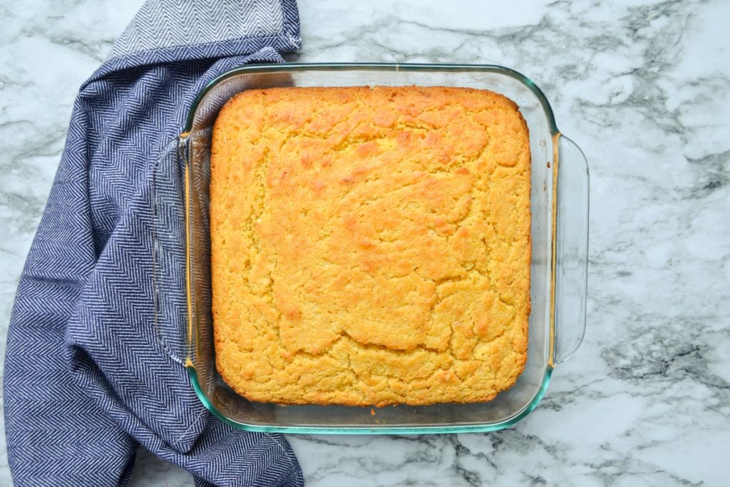 A baked sourdough discard buttermilk cornbread.