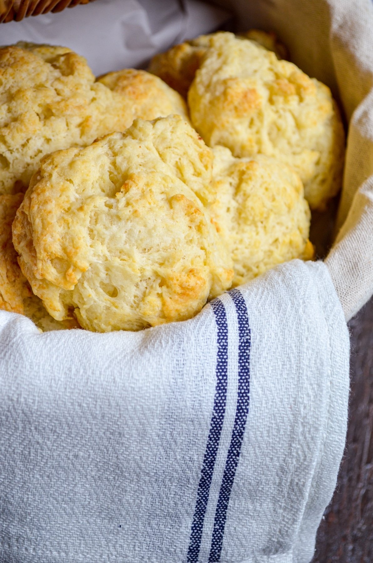 Sourdough drop biscuits in a basket.