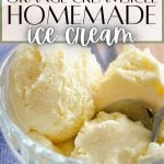 Scoops of ice cream in a dish with a text overlay: orange creamsicle homemade ice cream.
