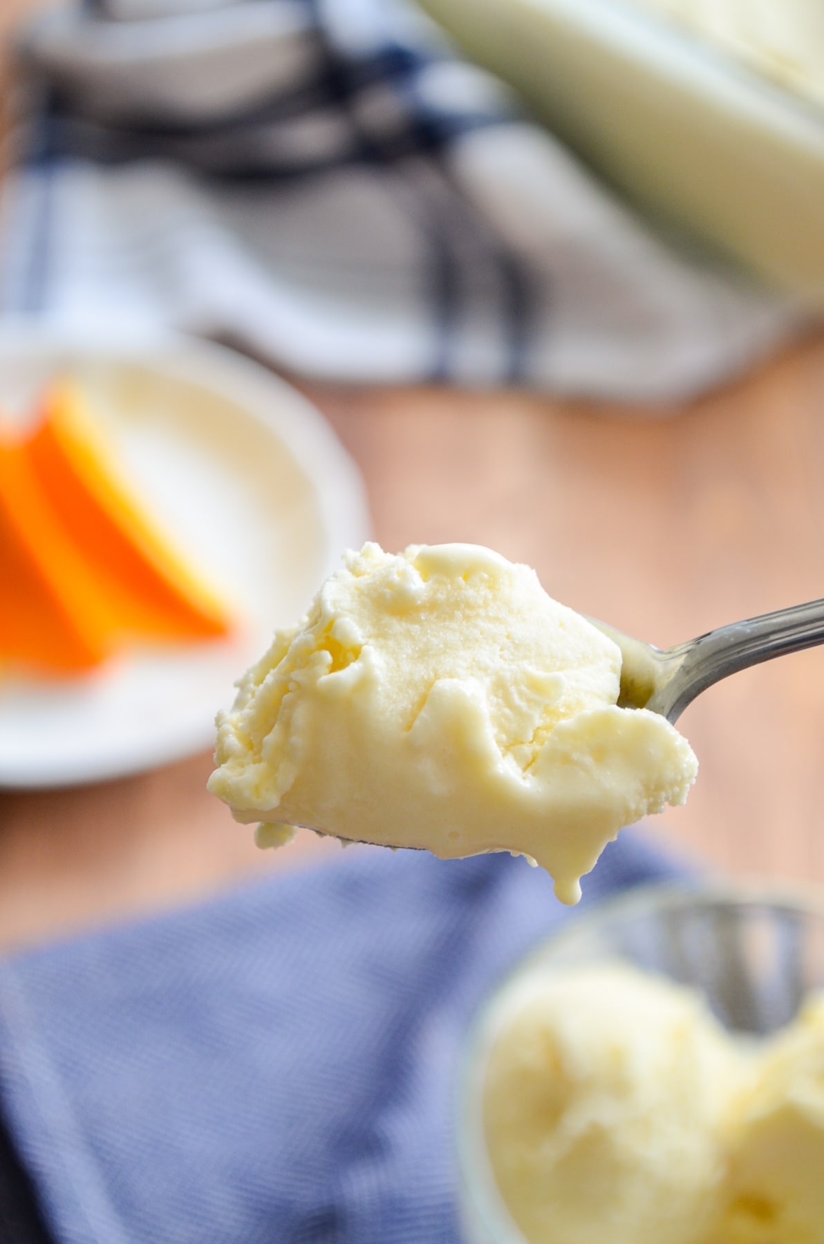 A spoonful of homemade ice cream.