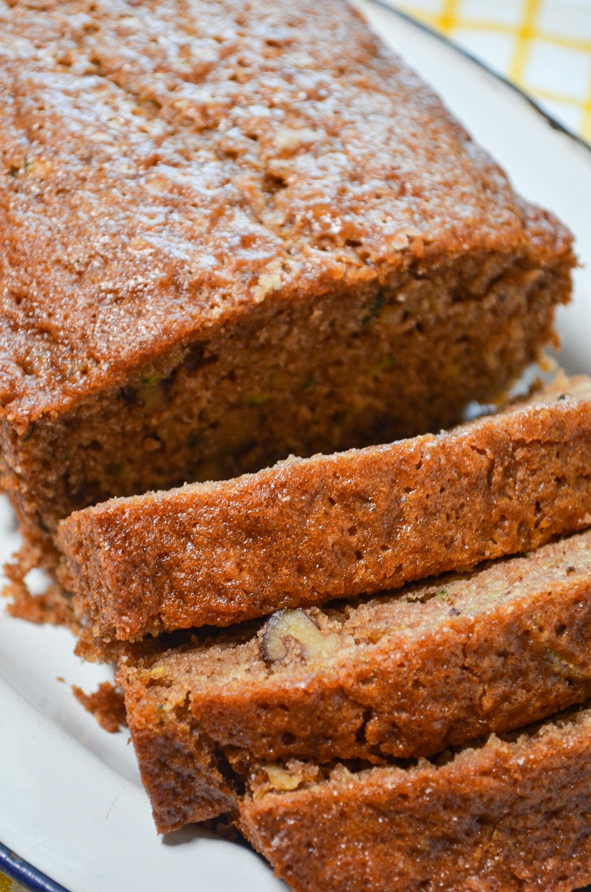 Sliced sourdough discard zucchini bread.