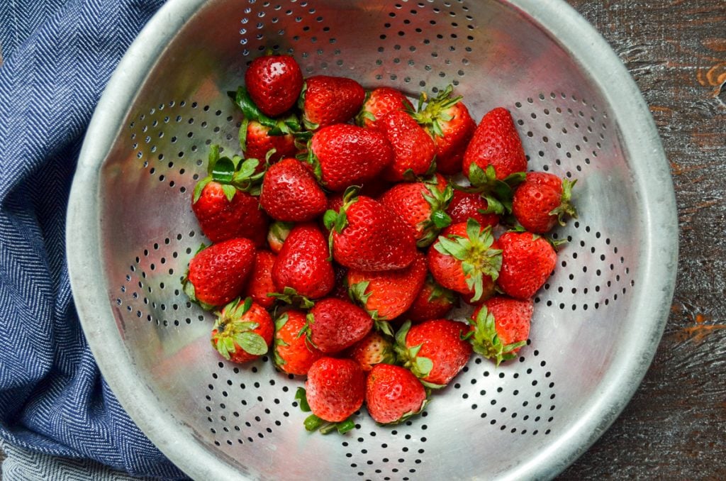 Strawberries in a collander