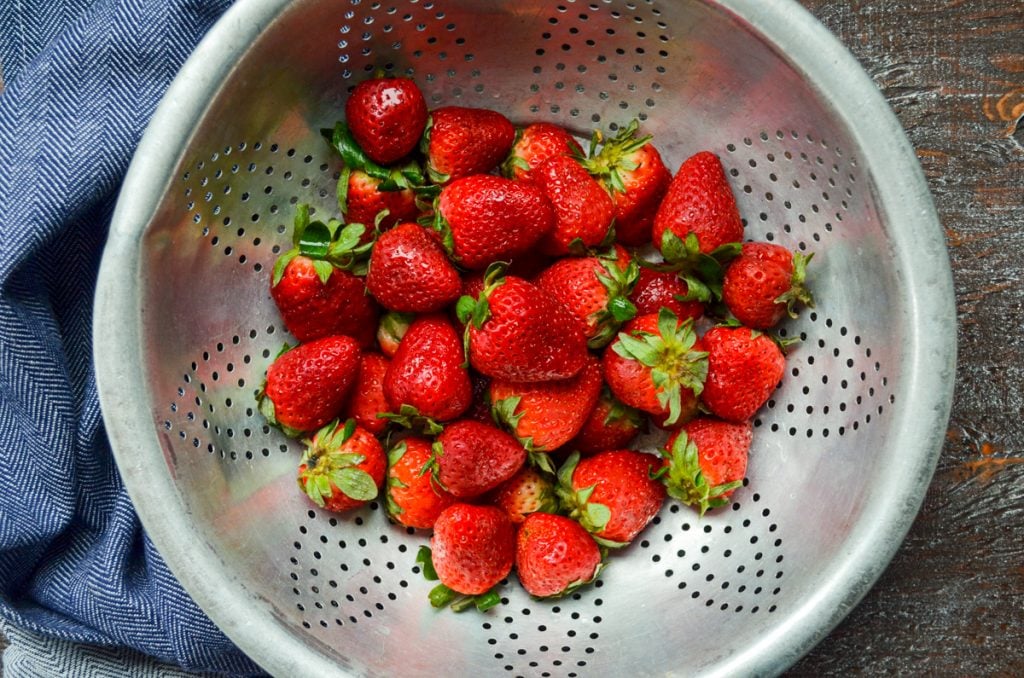 Strawberries in a collander