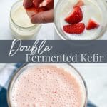 Adding fresh strawberries to a jar of milk kefir.