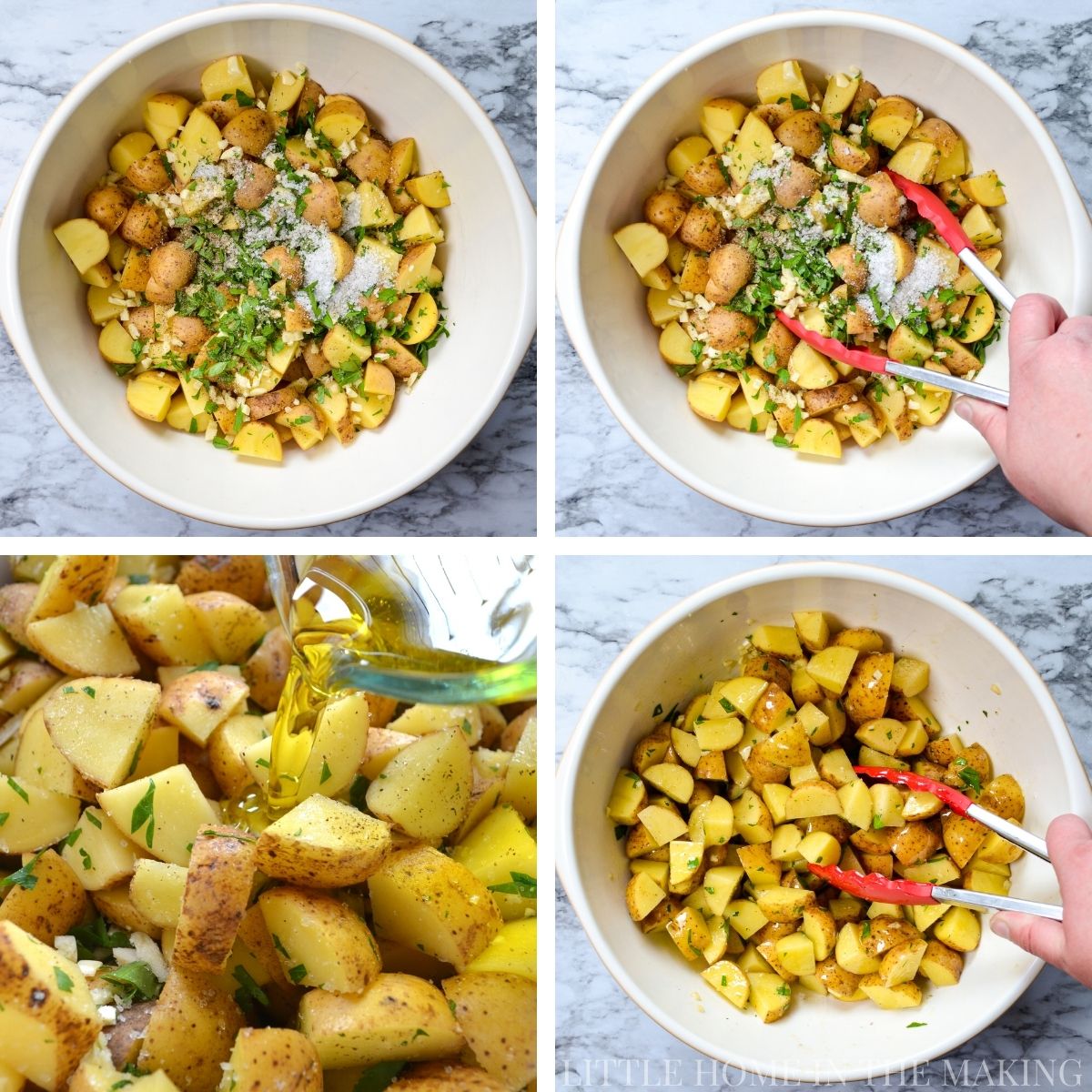 Baby yellow potatoes, tossed with oil, parsley, and seasonings.