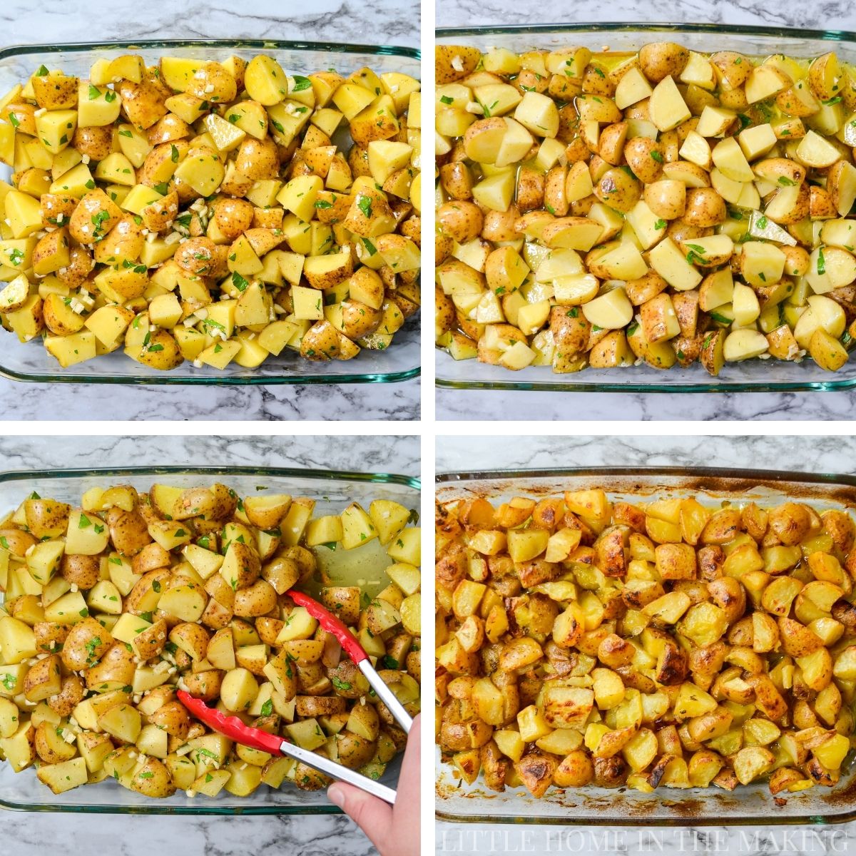 How to bake lemon garlic roasted potatoes, for perfect tender potatoes.