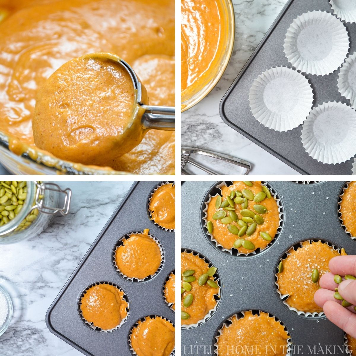 How to fill muffin cups to make muffins.