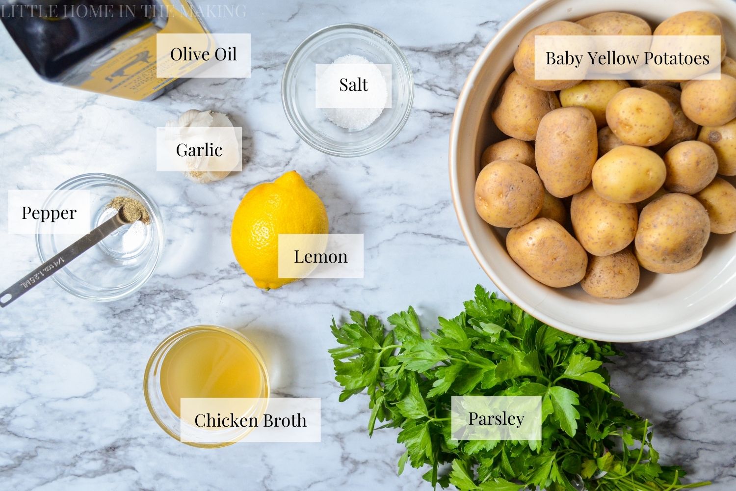 The ingredients needed to make Lemon Garlic Roasted Potatoes