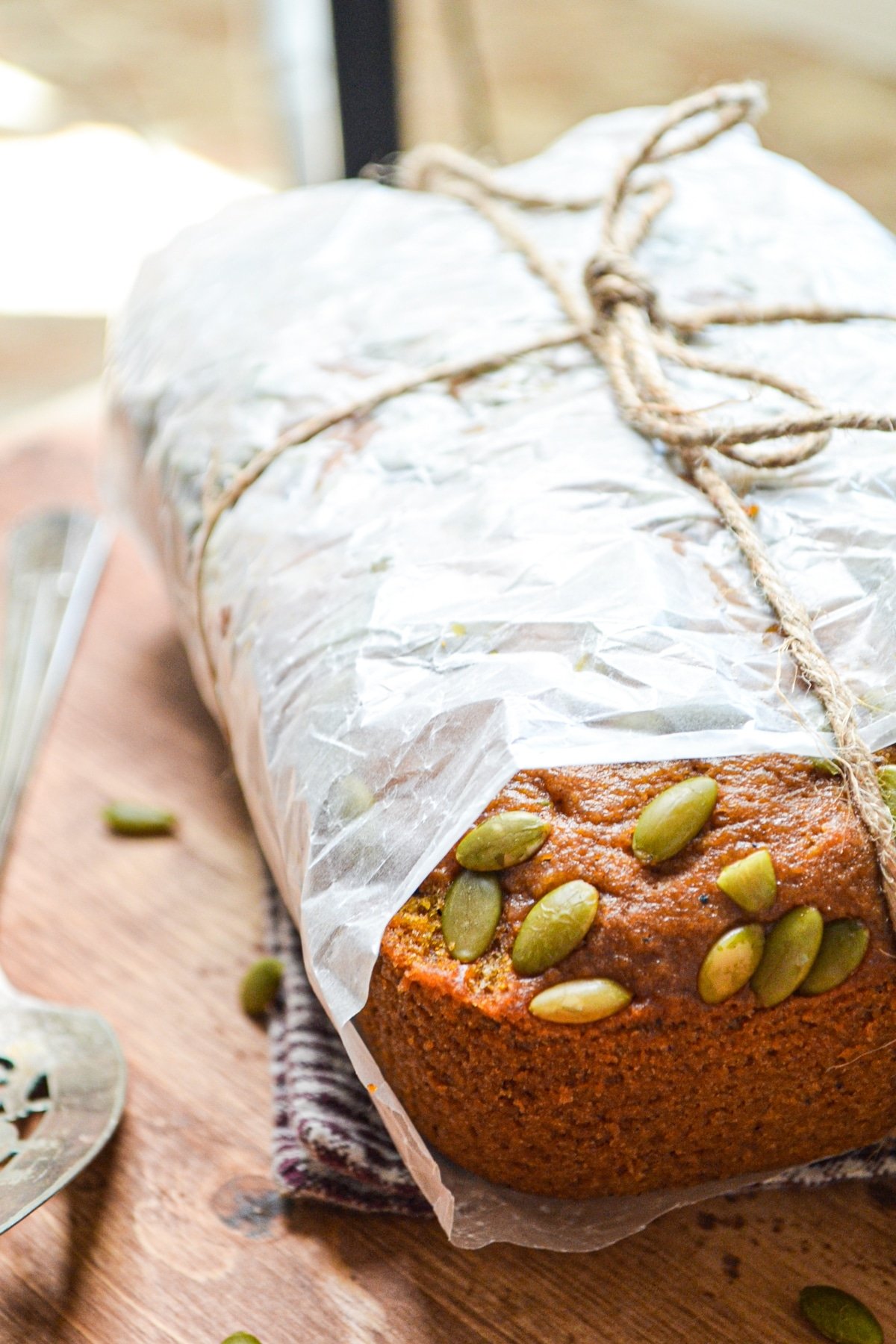 A loaf of homemade pumpkin bread.