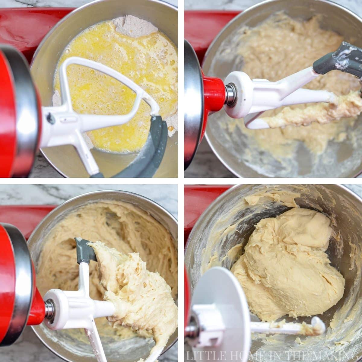 How to make rolls in a stand mixer: the various stages of dough.