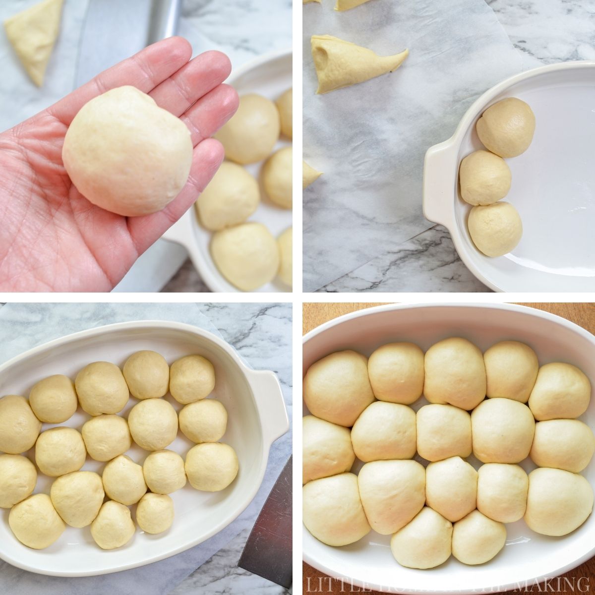 How to shape dinner rolls and rise in a baking dish.