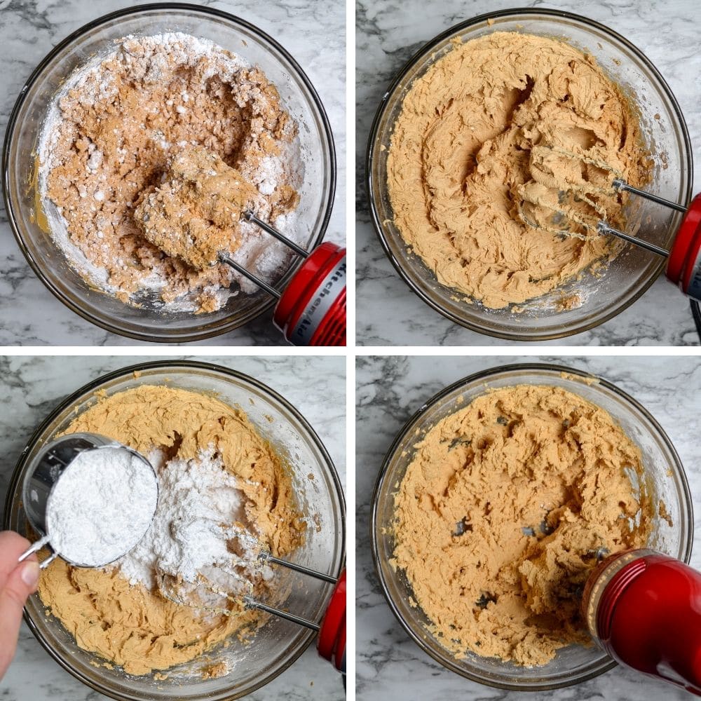 Mixing together the batter for old fashioned peanut butter balls.