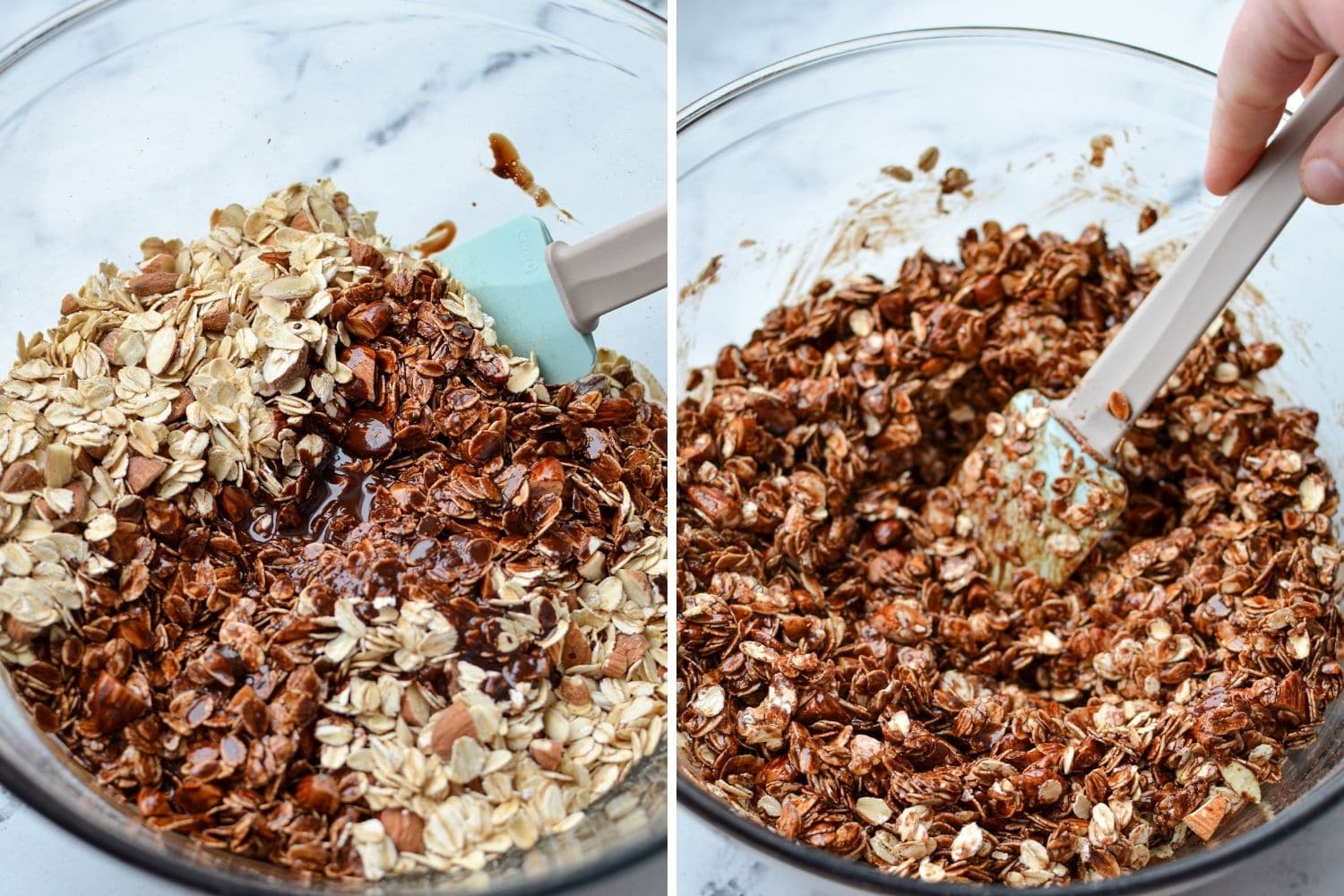 Mixing together the ingredients to make granola