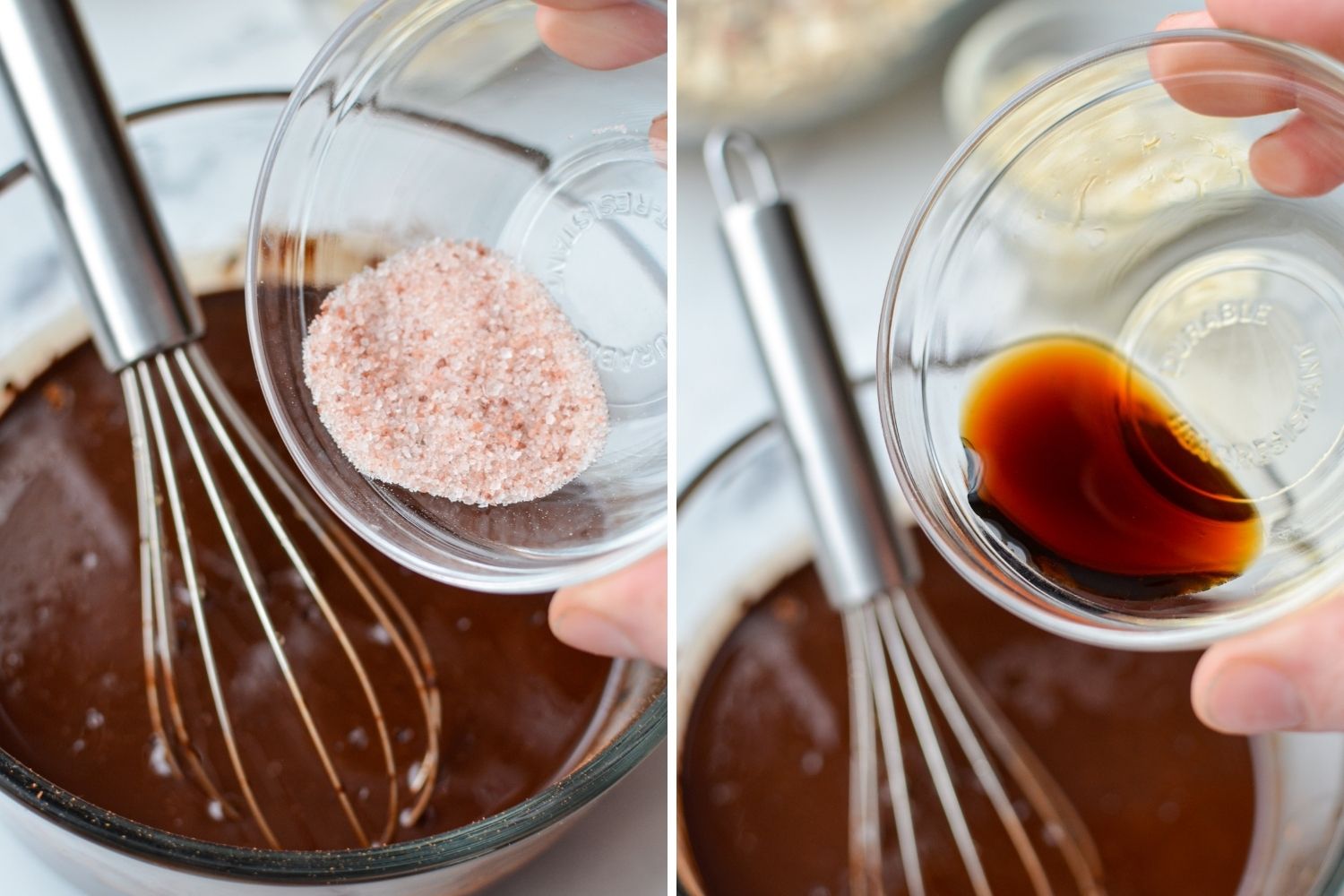 Adding vanilla and salt to a coconut oil and chocolate combination.