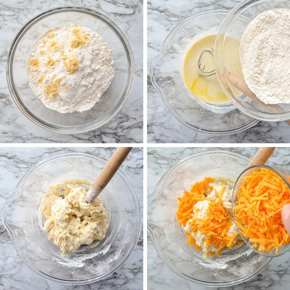 Adding cheese into a cracker dough