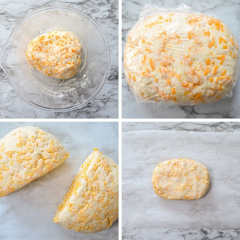 preparing the dough for sourdough cheese crackers