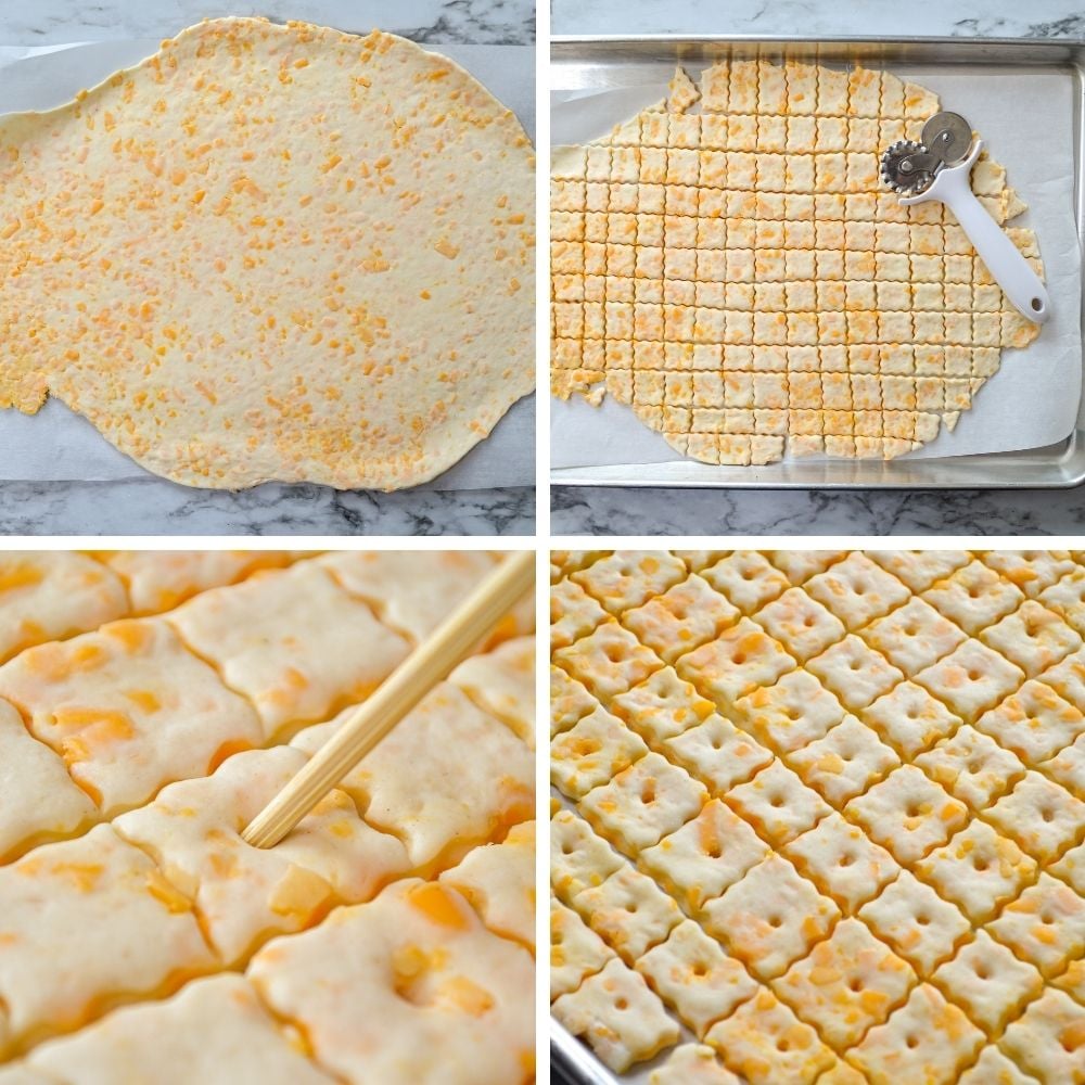 rolling out the dough for sourdough cheese crackers