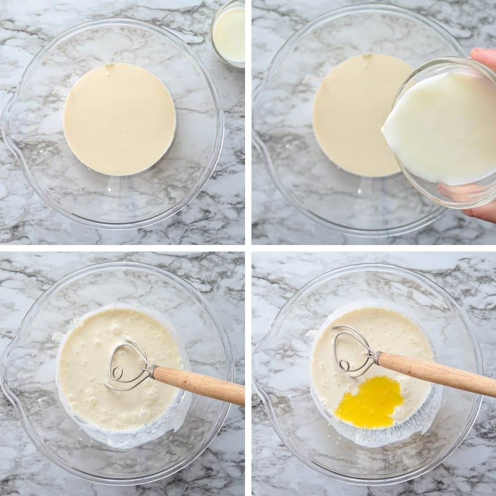 Combining sourdough discard, buttermilk, and melted butter