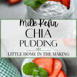 milk kefir chia pudding, garnished with fresh strawberries and mint