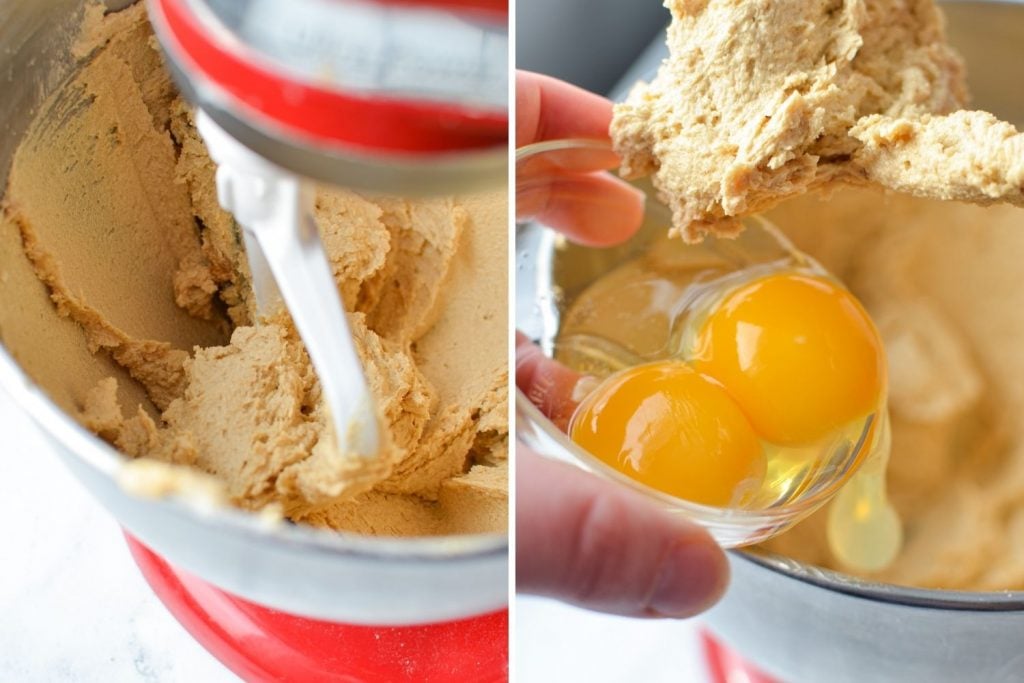 Adding eggs to a stand mixer