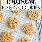 sourdough oatmeal raisin cookies on a cooling rack